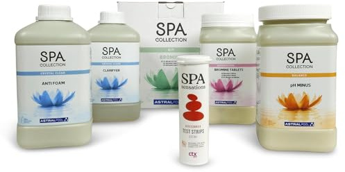 Astral Pool SPA Collection Whirlpool Wasserpflege Set - Brom Kit - pH Minus - Brom-Tabletten - Schnellflockmittel - Entschäumer - 6 in 1 Teststreifen