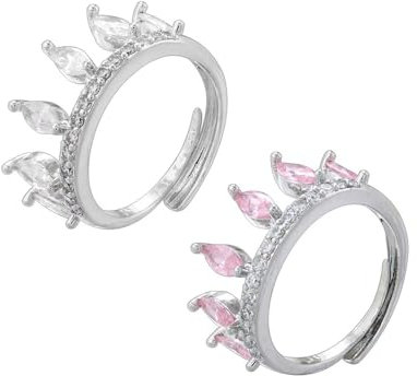 Girls Accessories 2 Stück Tiara-Ring im Marquise-Schliff, geometrischer Tropfen-Kronenring, Zirkonia-Kronenring, verstellbare Stapelringe, inspirierender Ring, für Frauen-Geschenke Birthday Gift