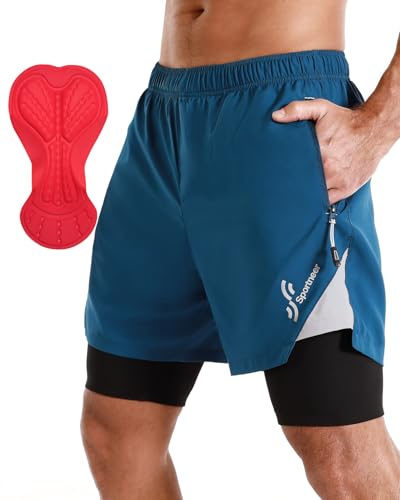 Sportneer MTB Shorts Padded Bike Shorts for Men, 3D Padded Mountain Cycling Shorts Lightweight Loose-fit Riding Biking Bicycle Biker Shorts for Men Zipper Pockets Blue