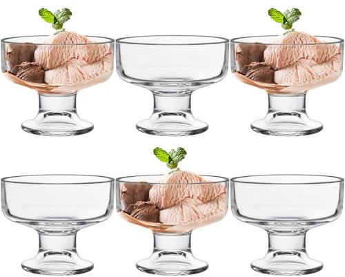 LONTOM Set of 6 Ice Cream Sundae Glasses, 200ml Glass Dessert Bowls, Clear Ice Cream Bowls, Prawn Cocktail Glasses, Trifle Bowl Serving Dishes for Desserts, Pudding, Appetizer, Milkshake