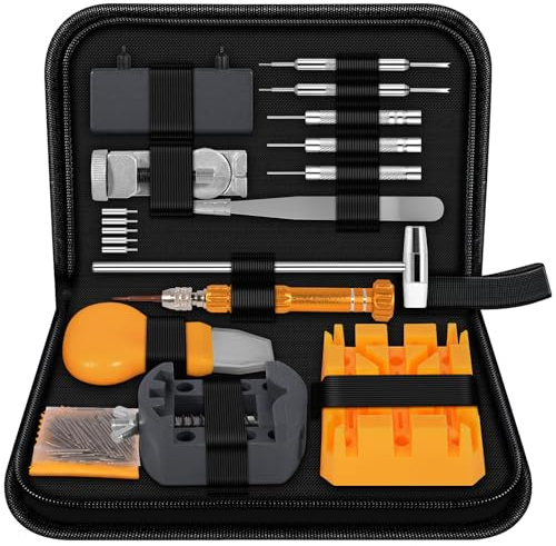 Cirulli 132-tlg Uhrmacherwerkzeug Set,Komplett-Uhrenservice-Set für Batteriewechsel Armband-Kürzung, Zeiger-Einstellung,Gehäusebodenöffner,Schraubendrehern,uhrenwerkzeug,Reparaturen