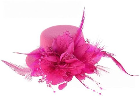4 mini cappelli con clip, piccoli fermagli per capelli con piume e fiori, clip per capelli, mini cilindro, per ragazze, feste a tema, carnevale, Halloween, colore rosso rosa