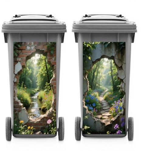 ANATTASOUL 2 Sheets Spring Wheelie Bin Stickers Hole and Jungle Creek Waterproof Dustbin Covers Decor, 14.9x 32.2 Adhesive Large Funny Decal for Bins, Fridge, Wall, Garden Outdoor, Indoor Decoration