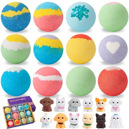 Palline da bagno bombe da bagno, 12 pezzi bombe da bagno per bambini, con giocattolo a sorpresa all'interno, palline da bagno biologiche con bolle ricche, regali per ragazzi e ragazze 4-15 anni