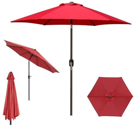 Parasols Garden Parasol Outdoor Umbrella Round 8 Sturdy Ribs Sshade Crank Lift Handle Tilt Mechanipatio Beach Pool Lawn Backyard Deck/Khaki/Without Base