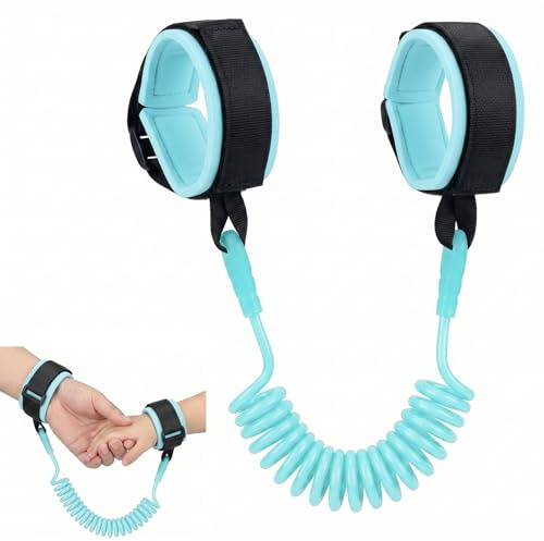 WUMZIRA Correa Niños Paseo 1.5m, Pulsera Antiperdida Niños con Rotación 360°, Arnés Bebe para Caminar Seguro, Correa de Seguridad Exterior, Negro y Verde
