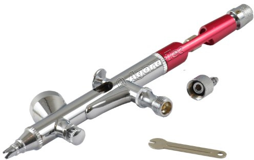 Agora-Tec Pistola de aerógrafo de doble acción AT-ADA-03 rojo con boquilla de acero inoxidable de 0,2 mm y aguja