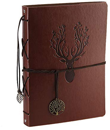 RECUTMS Photo Album Scrapbook Vintage Leather Cover 60 Pages Premium Black Paper Memory Book Children Back School Gift Wedding Anniversary Presents Birthday Gifts funny for Friends (Deer)