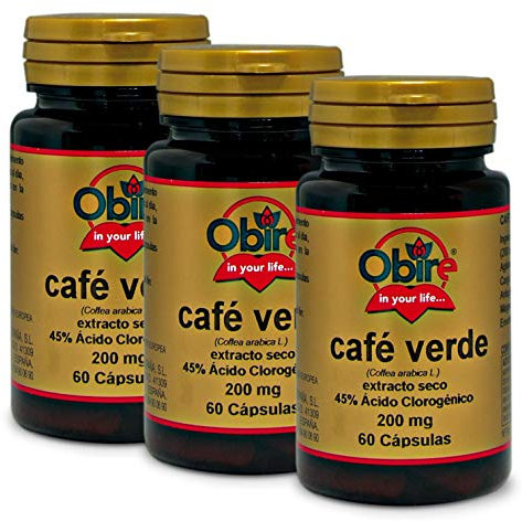 Obire | Café Verde 200 mg | 60 Cápsulas | Pack 3 Unidades | Extracto Seco | 45% Ácido Clorogénico | Ideal en Dietas de Adelgazamiento | Ayuda a Aumentar el Efecto Saciante