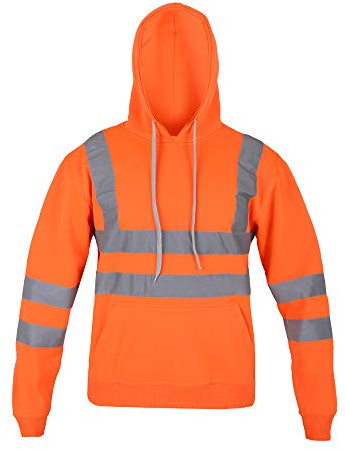 Hi Vis Zip Hooded Sweatshirt High Visibility Reflective Tape Band Work Fleece Safety Hoodie Sweat Shirts Jacket Warm Security Workwear Work Wear Jumper Tops (3XL, Pullover Hoodie - Orange)