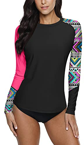 BesserBay Damen UV Shirt Damen Langarm Bademode Rash Guard Tankini UPF 50+ Schwarz Gr. 38 EU/Medium