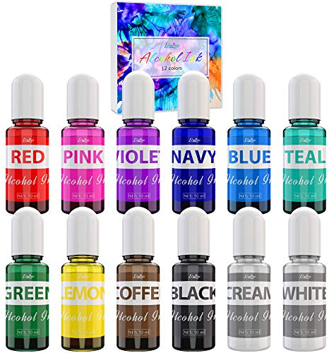 Alcohol Ink Set - 12 Farben x 10ml Alkohol Tinte zur Epoxidharz, Malerei, Harz Kunst, Petrischalen Herstellung - Konzentrierter Harztinte Alkoholtinte Farbe für Untersetzer, Becher Herstellung, Malen