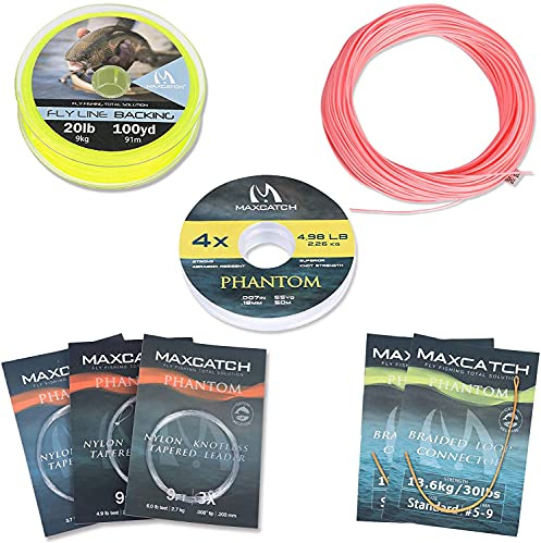 MAXIMUMCATCH Bestprice flugfiskelina (viktforward, flytande fluglina) och flugsladd kombination med backing fack och tippning (1F/2F/3F/4F/5F/6F/7F/8F/9F/10F) (rosa kombination, WF4F)