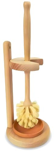 Nacterra Eco Friendly Toilet Brush with Strong, Natural Tampico Bristles, Sustainable 14 Beechwood with Ceramic Dip Tray, All Natural, Zero Waste Wooden and Holder Set