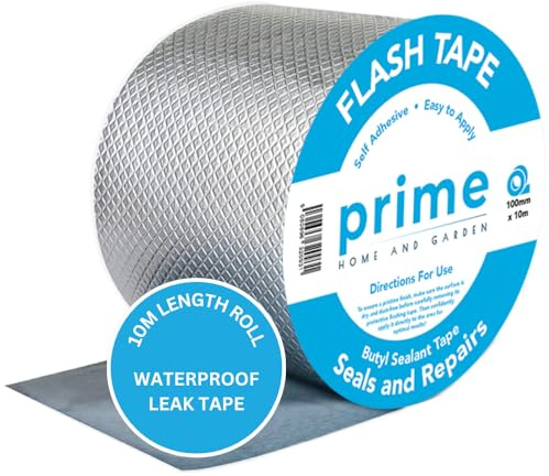 Butyl Flash Tape 100mm(10cm) x 10m for Roof and Waterproof Tape for Leaks Repair Aluminum Coating Flashing Repair Sealant Seal Strip for Repairing Roof Crack, Gutter and Holes 4 Inch