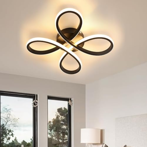 Plafonnier Led Moderne, 28W 3000LM Noir Creative Fleur de Forme Lampe de Plafond en Aluminium, 3000K Luminaire Plafonnier Led pour Salon, Chambre, Couloir, Salle à Manger, Cuisine, Lumière Chaude