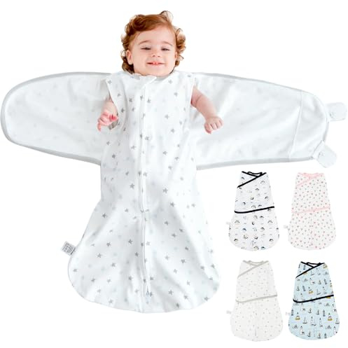 HINATAA Couvertures D'emmaillotage Bébé, 3 en 1 Gigoteuse Naissance, Sac de Couchage Nouveau-né Grand Scratch, D'emmaillotage en Coton Doux Enfants, Swaddle Bebe Garçons Filles (Blanc, 2-4 mois)