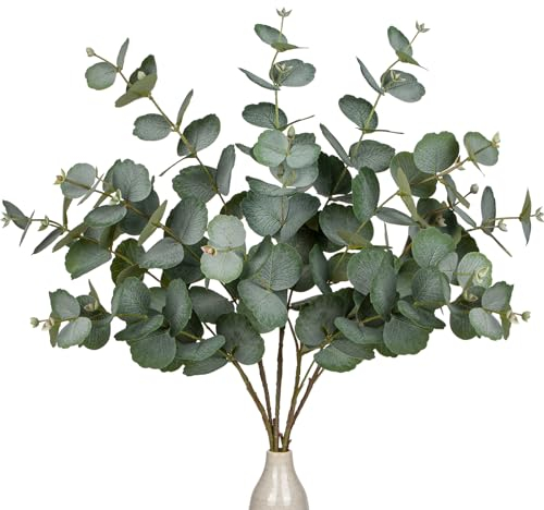 5PCS Kunstzweig Eukalyptus Künstliche Dekozweige, Grün Eukalyptusblätter Kunstpflanze Wie Echt Dekopflanzen für Hochzeit, Tafelaufsatz, Blumengesteck, Home Dekoration