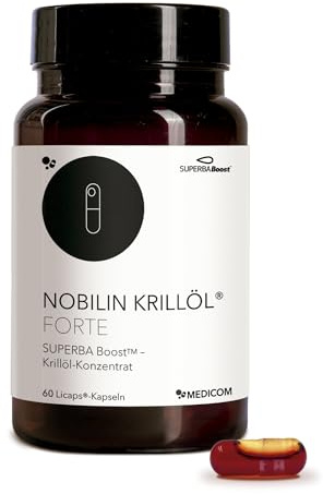 Medicom – Nobilin Krillöl Forte, nachhaltig gewonnenes Krillöl mit Omega-3-Fettsäuren mit EPA und DHA, Cholin und Astaxanthin, glutenfrei – 60 Kapseln