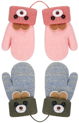 Apricitie 2 Paar Baby Fäustlinge Winter, Baby Handschuhe Kleinkinder 1-3 Jahre, Cartoon Gestrickte Handschuhe Kleinkind Warme Fäustlinge für Kinder Mädchen Jungen