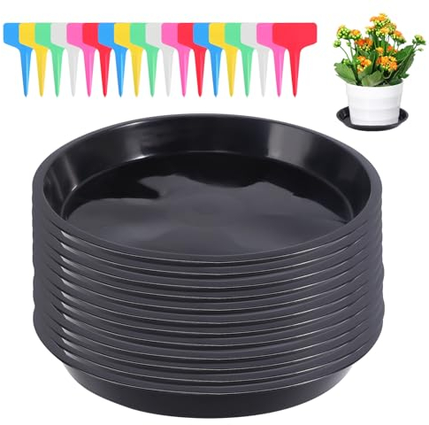 12 Pezzi Sottobicchieri per Vasi da Fiori Sottobicchieri per Piante in Rotondi con 18 Sottobicchieri per Piante con Etichetta Sottobicchieri Rotondi per Fiori per Piante da Interno ed Esterno