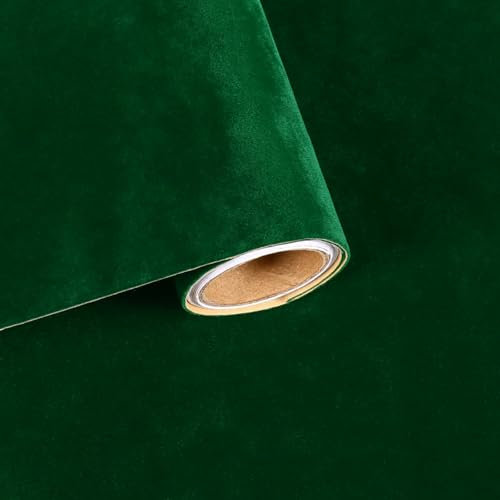 VaryFloral Adhesive Wallpaper 30cmx300cm Velvet Fabric Wallpaper Dark Green Self Adhesive Contact Paper Thickened Vintage Soft Velvet Lining Paper Flocking Liner for Jewelry Boxes Dresser
