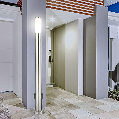 LED Steh Lampe Steckdosen Außen Einfahrt Terrassen Hof Strahler Edelstahl Stand Leuchte