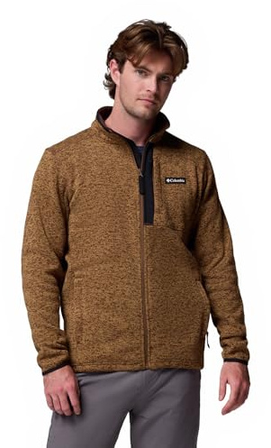 Columbia Men's Sweater Weather Full Zip, Full Zip Fleece Jacket, Tobacco Heather, S