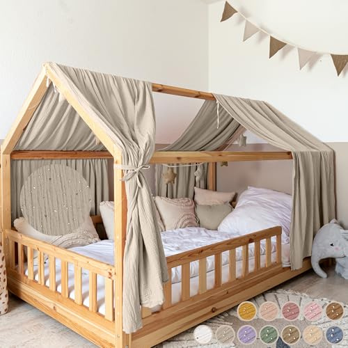 Lilimaus Ljus beige sänghimmel 100 % bomull handgjord chiffong - dekoration - sänggardin