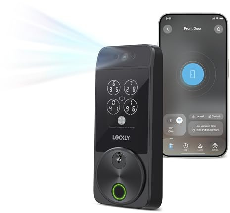 Lockly Visage Zeno Series Smart Lock, Facial Recognition & Fingerprint Keyless Entry Door Lock, Built-in Wi-Fi Deadbolt with Apple Home Key, PIN Genie Keypad, App Remote Control (Matte Black)