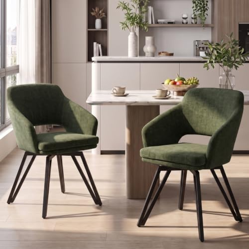 Ya-Home Chaise Salle à Manger Pivotante Lot de 2 avec Pieds en Métal, Vert | Chaise de Cuisine en Chenille, Chaise Moderne à Dîner, Chaise Confortable pour Salon/Chambre/Restaurant