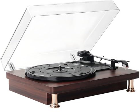 Giocatore di record in vinile vintage giradischi con bluetooth, altoparlanti stereo incorporati, grammofono a 3 velocità per record 33/45/78rpm 7/10/12 pollici, per decorazioni per cabinet DJ Home