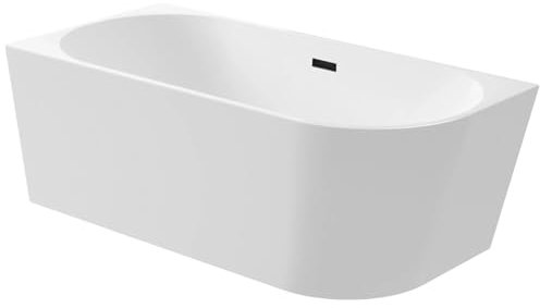 Aquauno - Baignoire d'angle autoportante gauche - 170 x 80 cm - Ovale - En acrylique sanitaire de qualité supérieure - Avec bonde à clic clac, trop-plein, couvercle, bonde et cadre en acier - Noir