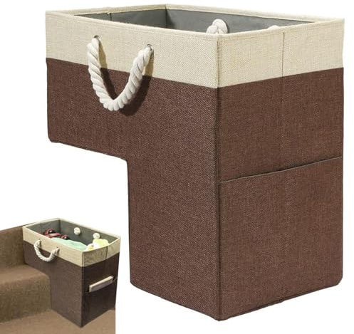 Panier d'escalier pliable en forme de L avec poignée - Organisateur de rangement pour linge, jouets, articles ménagers (marron)
