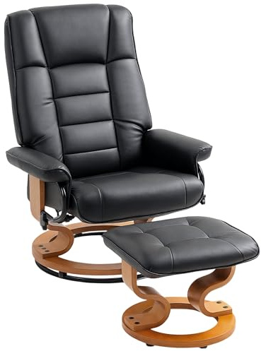 HOMCOM Fauteuil de Relaxation inclinable avec Repose-Pied Fauteuil Relax de Salon pivotant, Cadre en Bois revêtement synthétique 76 x 85 x 104 cm Noir
