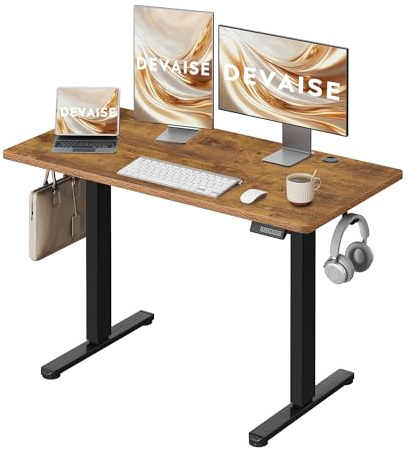 DEVAISE Elektrisch Höhenverstellbarer Schreibtisch 120x60 cm, Sitz-Steh-Tisch mit Leisem Motor, Höhenverstellung von 72 bis 120 cm, Ergonomischer Computertisch für Büro und Homeoffice, Braun