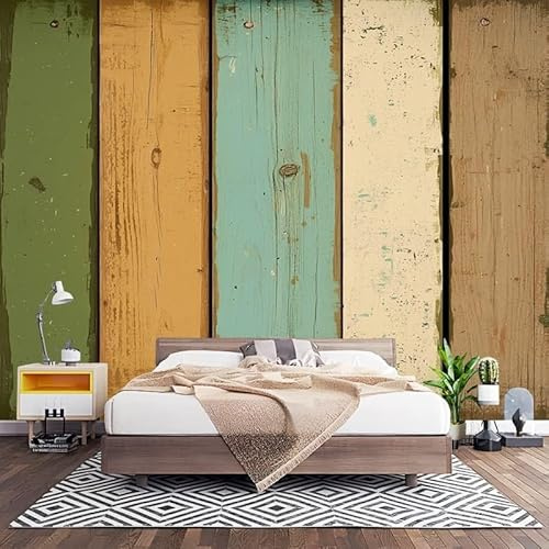 Fleece fototapet barnrum 250 x 175 cm gamla träbrädor med ränder fibertapet XXL väggtapet 3D-effekt väggdekoration färgglada mönstertapeter för vardagsrum sovrum kök