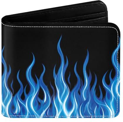 NEIUJADK Kids Wallets for Boys Teen, Cool Blue Flame Wallet Gifts for Kids, Bifold Leather Boy Wallets with Zipper Coin Pocket, Novelty Blue Fire Wallet for Boys Birthday Christmas Gifts