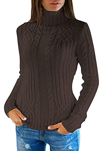 Generisch Pull d'hiver en tricot à manches longues et col roulé pour femme