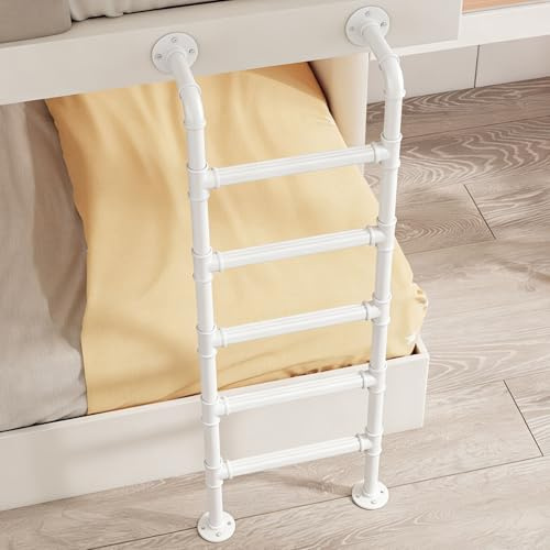 Escalera de pared para ático de 47 pulgadas, para litera y sótano, escalera de paso de metal blanco duradero para biblioteca, dormitorio, cubierta, diseño de ahorro de espacio