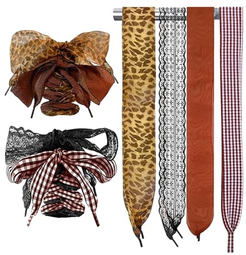 Floruvia 4 pares de cordones de satén, cordones de cinta suaves de 120 cm, decoración de zapatillas para mujeres y niñas, accesorio de calzado brillante, regalo para zapatillas