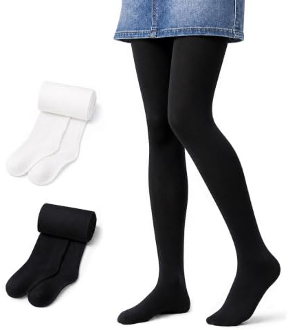 Domueay Filles Collants, Lot de 2, Opaques 90 Deniers Leggings, 3-10 ans | Doux, Extensibles, Enfants Classique Respirant Unis Collant pour Performance Danse l'école Ballet Décontracté Scolaire Sport