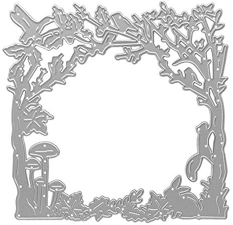 Metal Forest Flora and Fauna Frame Cutting Dies,Rabbit Squirrel Mushroom Frame Die Cuts Embossing Stencils Template Mould for Card Scrapbooking and DIY Craft Album Paper Card Decor