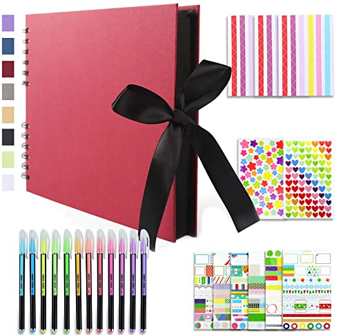 Vienrose Album Fotografico Fai da Te Spirale Scrapbooking 40 Pagine 28,5x21 cm, Personalizzabile e Resistente, Regalo di Nozze, Battesimo, Anniversario e Ricordi di Famiglia, Rosso