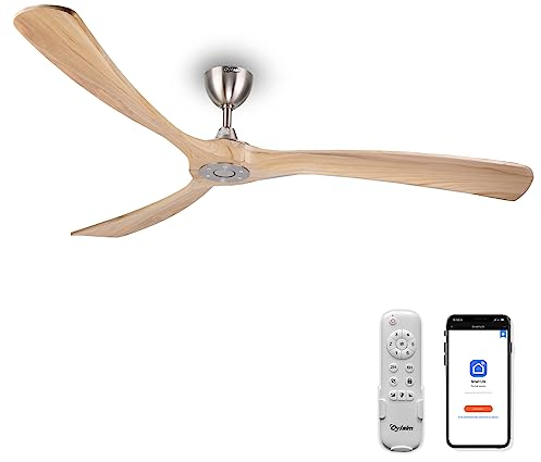 Ovlaim 183cm Smart Wifi Deckenventilator, Kompatibel mit Alexa und App-Steuerung, Leiser DC-Motor Großer Deckenventilator ohne Licht, 3 Holzflügel für Wohnzimmer Terrasse