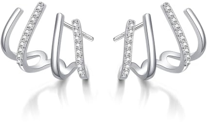 Reffeer Solid 925 Sterling Silver Half Hoop Earrings Wrap for Women Earrings Cuff Earrings Piercings Studs (A-Silver)