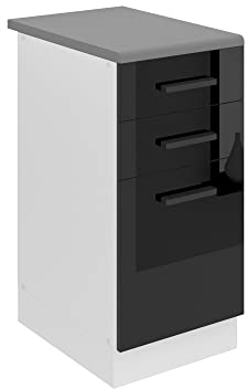 BELINI | Unterschrank Küche | Küchenunterschrank 40 cm Breite | Küchenschränke mit Arbeitsplatte | Küchenschrank mit Schubladen | Schwarz Hochglanz