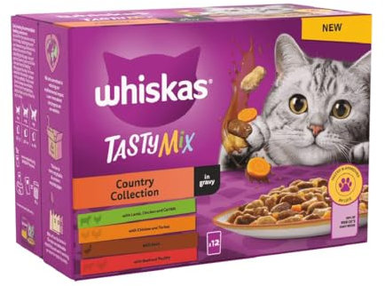 WHISKAS® 1+ Country Collection Mix Adult Wet Cat Food Pouch in Gravy 12x85g