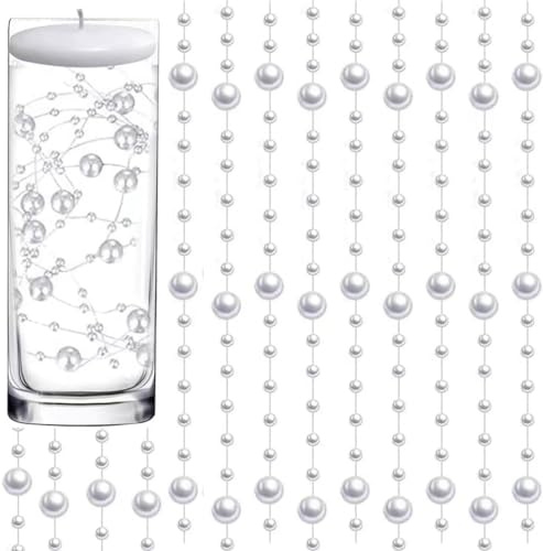 50 Pcs Pearl String for Floating Candles Centerpiece, Silver Faux Pearl Beads Vase Filler for Wedding Table Décor.