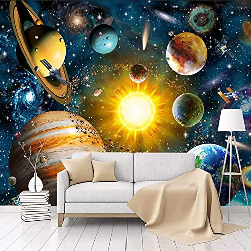 3D Mural Wallpaper Living Room Bedroom Background Wall Paper Space Universe Galaxy Planet 3D Child Room Mural Living Room Bedroom Kindergarten Early Education Center Background 140 (W) x 70 (H) cm